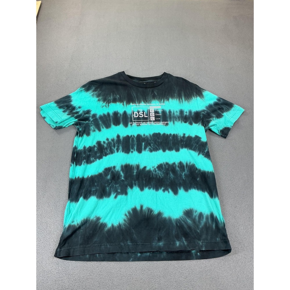 Diesel Shirt Mens M Green Tie Dye Graphic Tee Crew Neck Cotton Logo Summer